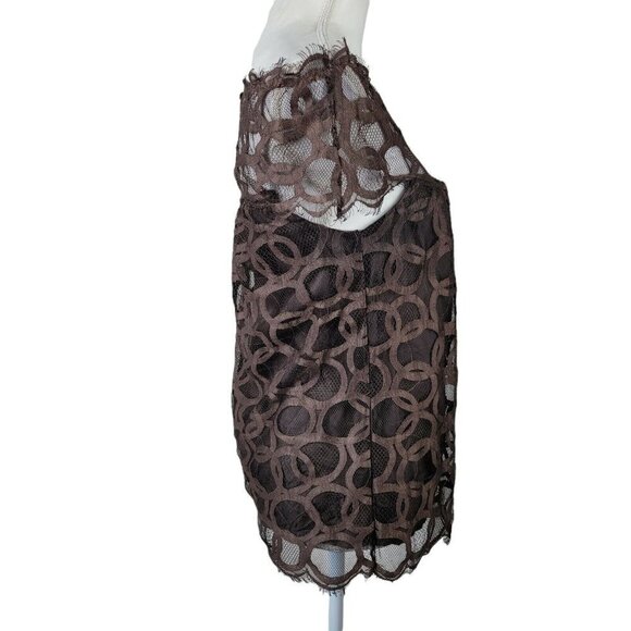 Robert Rodriguez Sz 2 Off The Shoulder Top Lace Over Silk Brown Circle Design - Picture 3 of 11